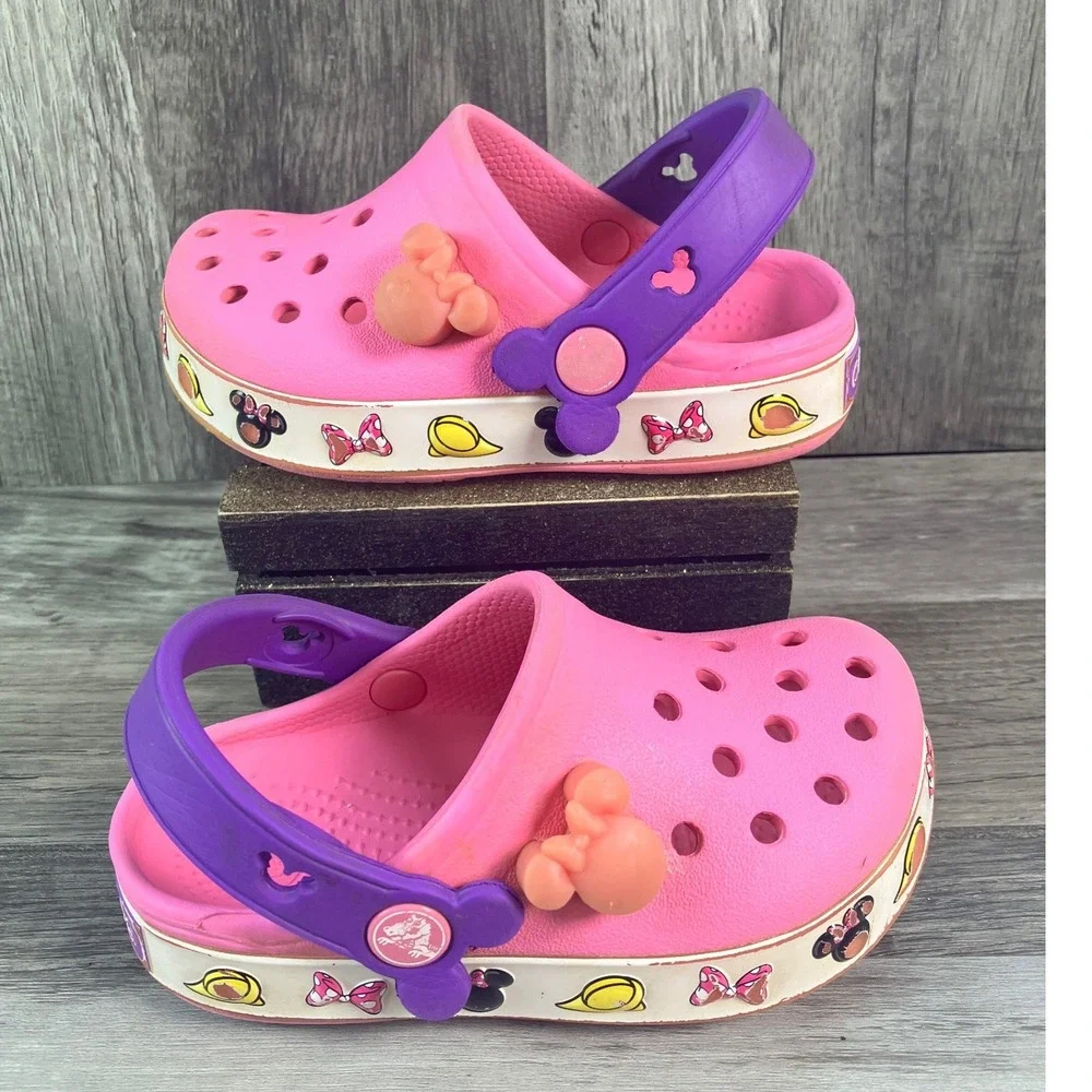 Crocs Disney Minnie Mouse Pink Purple Clogs Toddler Girls Size 8/9 Slip On Shoes